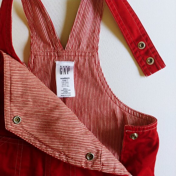 Vintage Gap Red Striped Lined Overalls size 3-6 Months - Picture 11 of 13